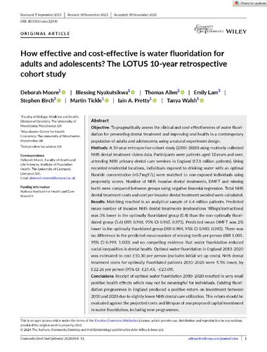 Comm Dent Oral Epid - 2024 - Moore - How effective and costeffective is water fluoridation for adults and adolescents  The