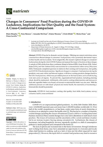 Changes in Consumers’ Food Practices during the COVID-19 Lockdown, Murphy et al 2020