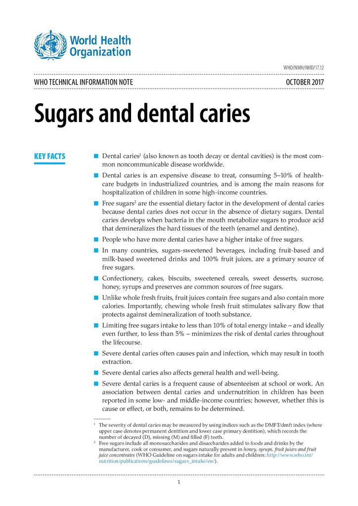 WHO Sugar and Dental Caries Dental Health Foundation