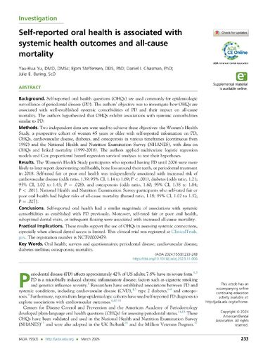 Self reported oral health JADA 2024