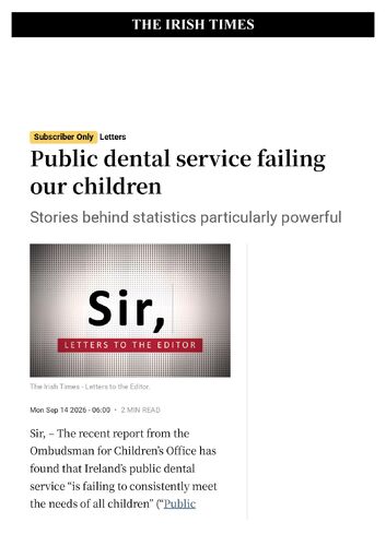 Public dental service failing our children – The Irish Times
